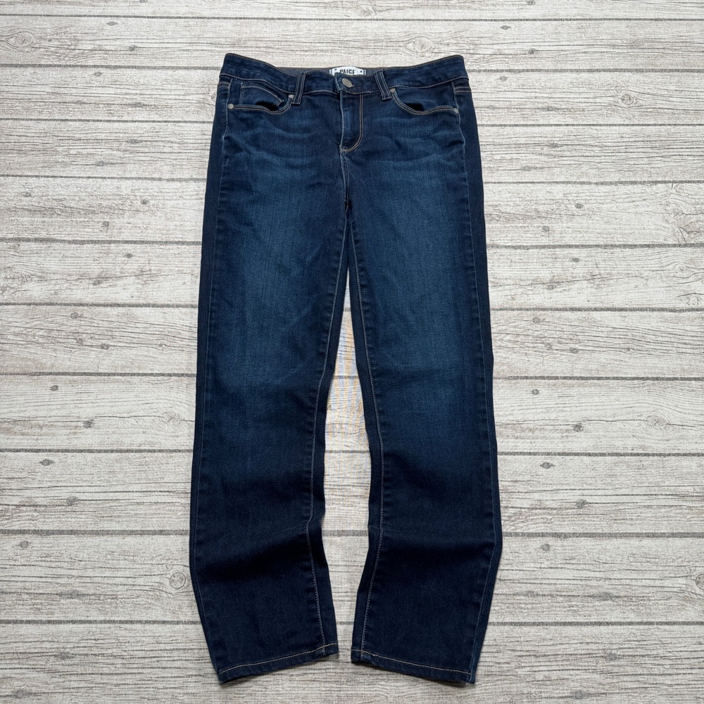 Paige Jeans Women's 28 Blue Dark Wash Mid Rise Denim Stretch Straight Leg Retro